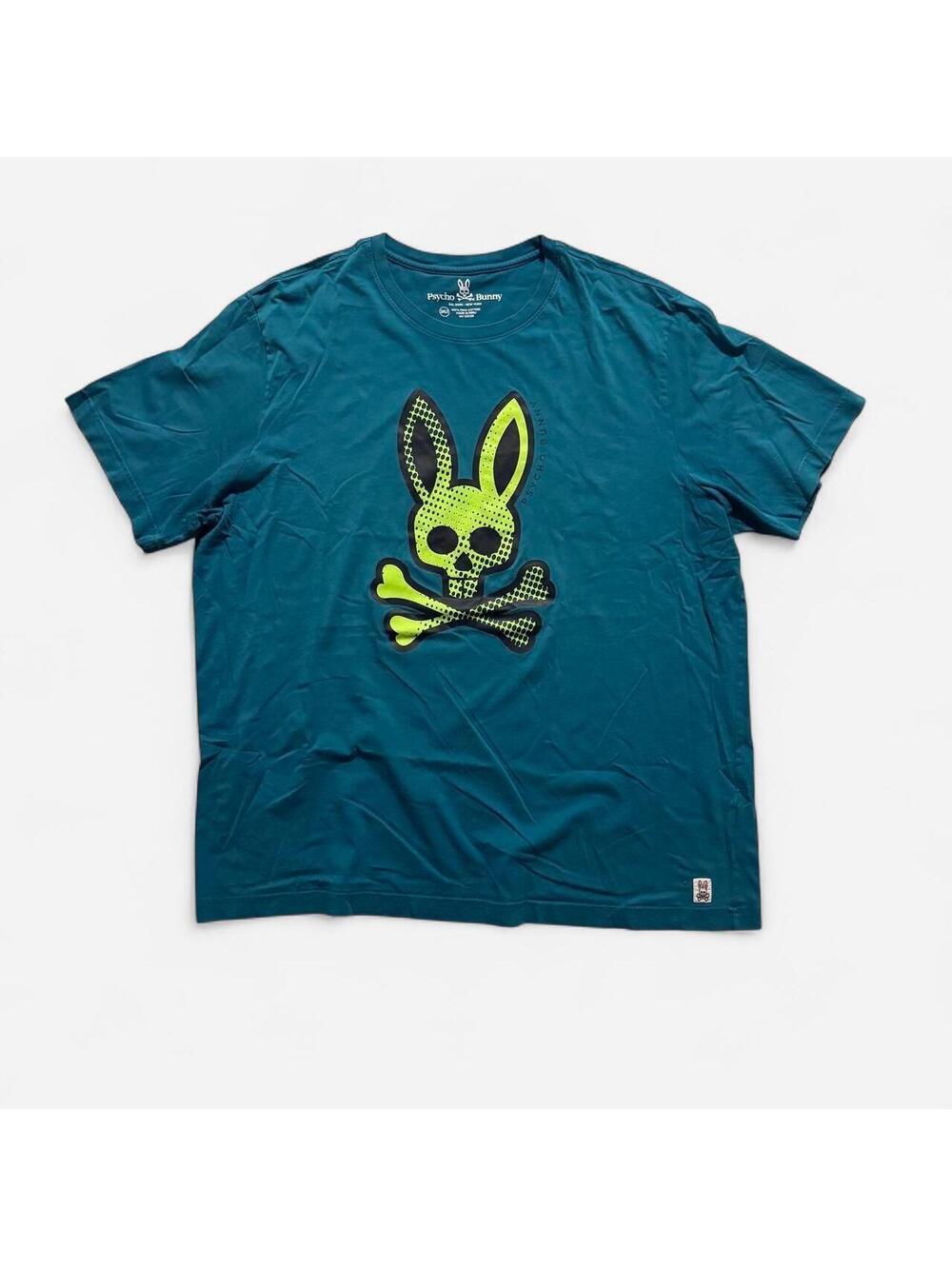 Psycho Bunny Men's Blue and Green Tshirt